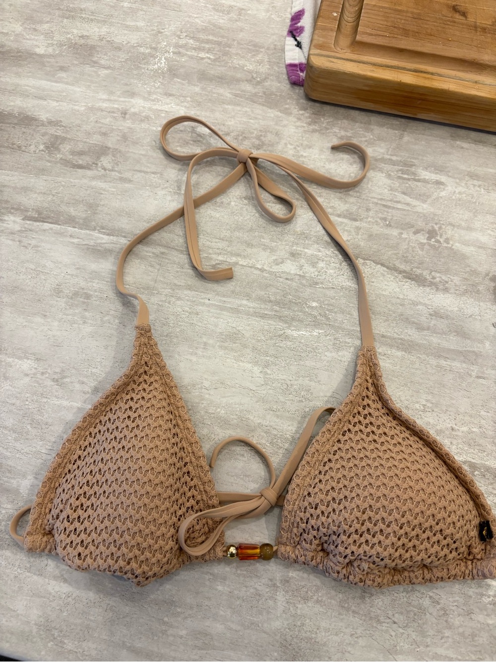 Aqua Tan Crochet Triangle Swim Top